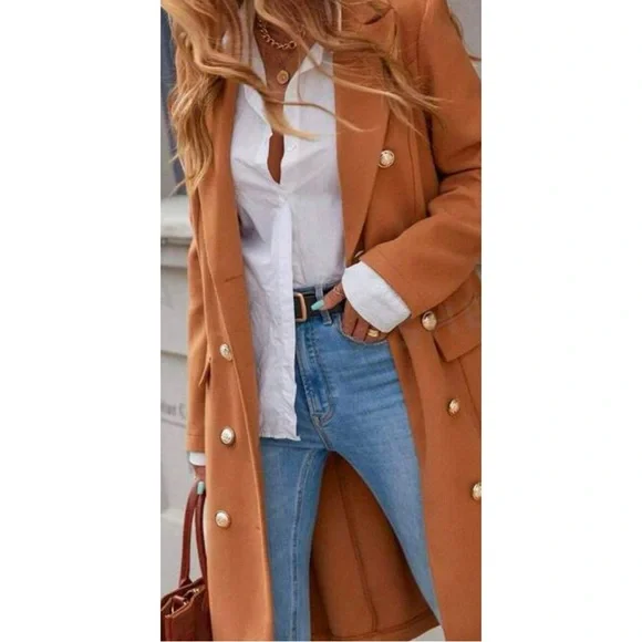 Classic Button up Long Jacket Coat - Picture 6 of 6